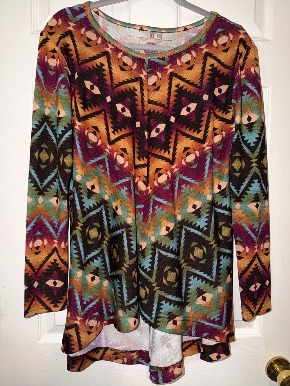 Double D Ranch Multicolor Aztec-Pattern Long Sleeve Tunic